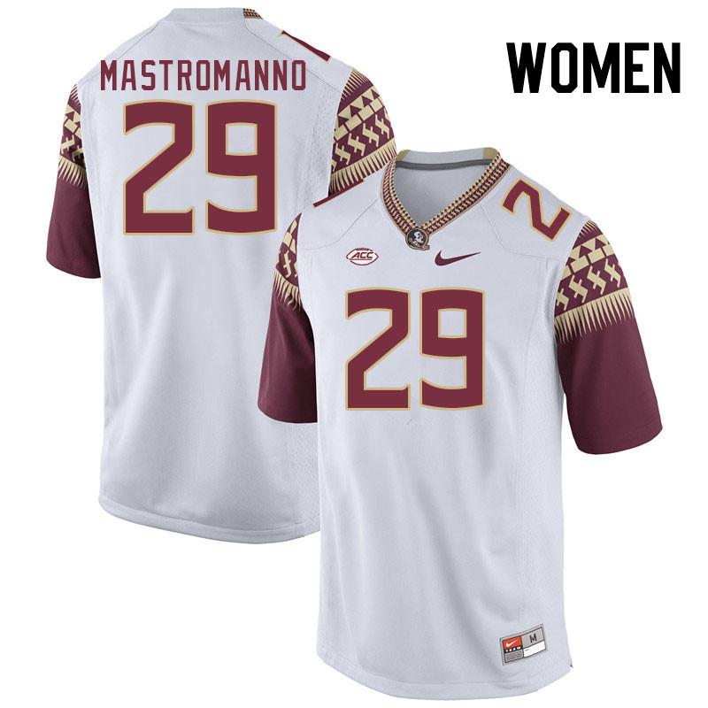 Women #29 Alex Mastromanno Florida State Seminoles College Football Jerseys Stitched-White - Click Image to Close